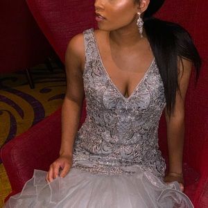 Sliver/Grey mermaid fit prom dress